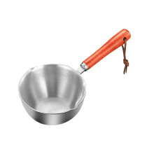 (300ml) Wooden Handle Stainless Steel Small Milk Pot Hot Oil Cooking Pan Flat Bottom