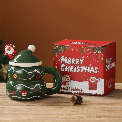 (Christmas tree) Christmas Ceramic Coffee Mug with Handle Reusable Water Cup Breakfast Unique 1