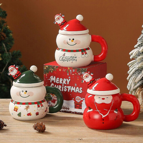 (Santa Claus) Christmas Ceramic Coffee Mug with Handle Reusable Water Cup Breakfast Unique 1