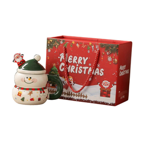 (Green Snowman) Christmas Ceramic Coffee Mug with Handle Reusable Water Cup Breakfast Unique 2