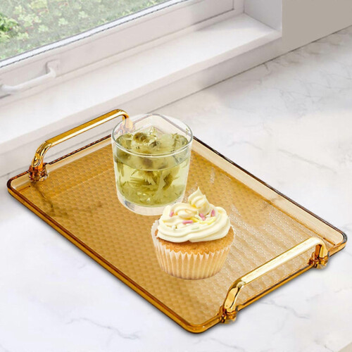 (amber medium) Serviertablett aus Holz mit Griff für Tee, Kaffee, Make-up, dekorative Ablagefläche 2