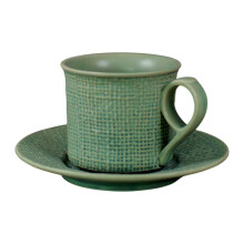 (Green) Elegancki ceramiczny zestaw filiżanek do espresso ze spodkiem i kubkiem do mleka, do kawy i soku