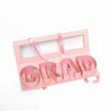 (Pink) Graduation Celebration Flower Gift Box See-Through Window GRAD Letter Design
