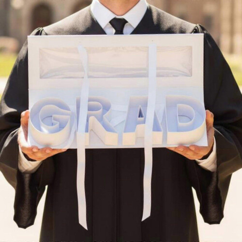 (Pink) Graduation Celebration Flower Gift Box See-Through Window GRAD Letter Design 2