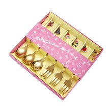 (gold) Christmas Stainless Steel Dessert Spoons Forks Flatware Cutlery Set