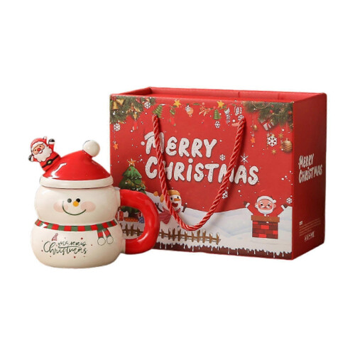 (Red Snowman) Christmas Ceramic Coffee Mug with Handle Reusable Water Cup Breakfast Unique 1