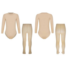 (Mock Neck, 110) Completo da ginnastica e balletto per ragazze, composto da body a maniche lunghe color carne e collant.