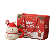 (Red Snowman) Świąteczny ceramiczny kubek do kawy z uchwytem, wielokrotnego użytku, kubek na wodę, śniadanie, wyjątkowy
