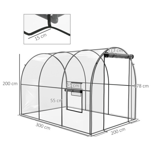 Polytunnel Greenhouse 3x2x2m with Steel Frame 2