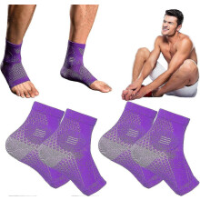 (XL, Purple) 2 Pairs Neuropathy Compression Socks for Men Women Plantar Fasciitis Relief Ankle Brace