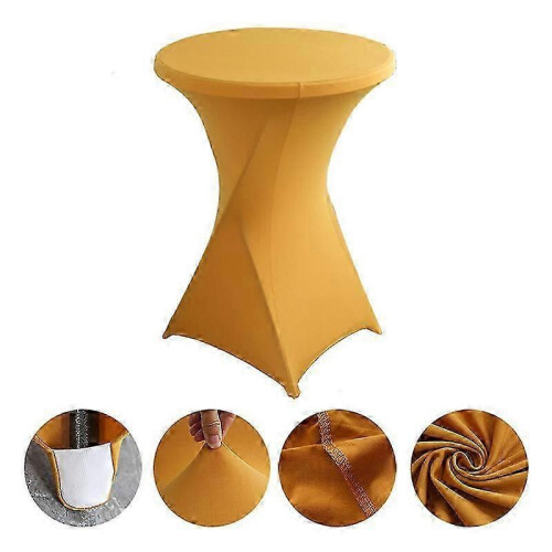 (gold) Four-Way Stretch Tight-Fitted Spandex Round Cocktail Table Cover