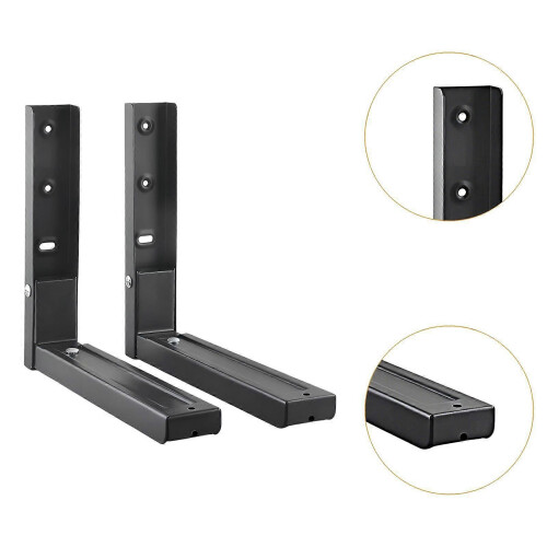 (Black) Extendable Sturdy Wall Mounted Microwave Shelf Bracket Organizer 2