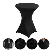 (black) Four-Way Stretch Tight-Fitted Spandex Round Cocktail Table Cover