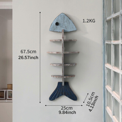 (Vertical) Beach Themed Unique Fishbone Shape Wall Shelf Easy to Use House Decor 2