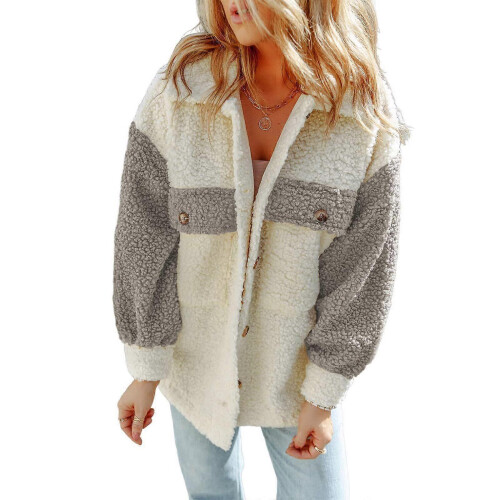(Gray, L) Warm Oversized Army Green Button Jacket Soft Long Sleeve Coat with Pockets Size S