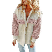 (Pink, S) Warm Oversized Army Green Button Jacket Soft Long Sleeve Coat with Pockets Size S