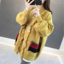 (Yellow, XXL) Women's 2022 Winter Knitted Tassel Sweater Coat Casual Jacket