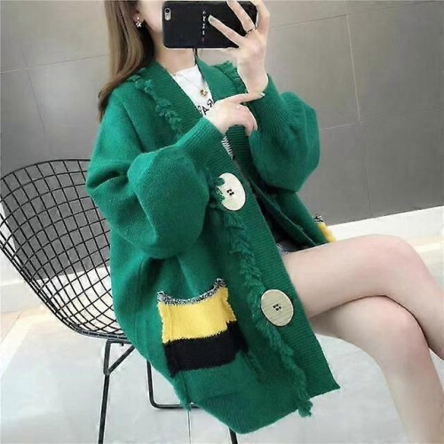 (Green, L) Damen-Winterjacke 2022, Strickpullover mit Quasten, Freizeitjacke