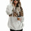(White, M) Women's Cozy Leopard Print Plush Hoodie with Pockets and Adjustable Drawstring 1