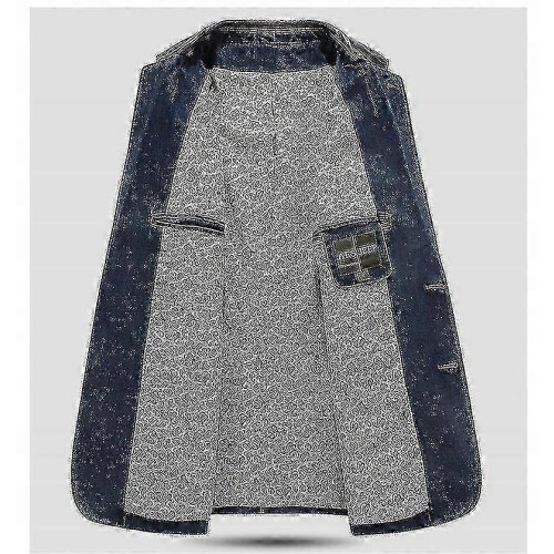 (Blue, M) Premium Men's Slim Fit Denim Jacket with Leather Patchwork Details 25-26 1