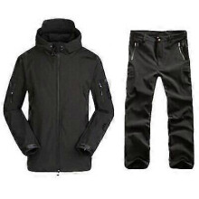 (Black, S) Taktisches Softshell-Jagdset für Herren, wasserdichte Windjacke und Hose im Tarnmuster