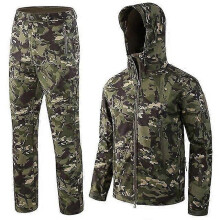 (CP green, XXL) Taktisches Softshell-Jagdset für Herren, wasserdichte Windjacke und Hose im Tarnmuster