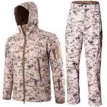 (desert digital, XXXL) Taktisches Softshell-Jagdset für Herren, wasserdichte Windjacke und Hose im Tarnmuster