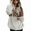(White, S) Women's Cozy Leopard Print Plush Hoodie with Pockets and Adjustable Drawstring 3