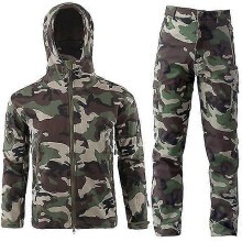 (jungle camo, XXXL) Taktisches Softshell-Jagdset für Herren, wasserdichte Windjacke und Hose im Tarnmuster