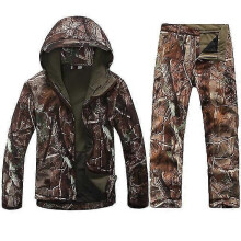 (tree camo, S) Herre taktisk softshell camo jaktsett vanntett vindjakke jakke bukser