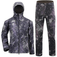 (black python, L) Taktisches Softshell-Jagdset für Herren, wasserdichte Windjacke und Hose im Tarnmuster