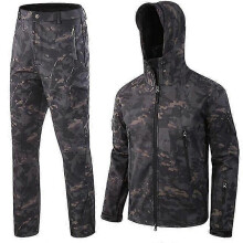 (Black CP camo, L) Herre taktisk softshell camo jaktsett vanntett vindjakke jakke bukser