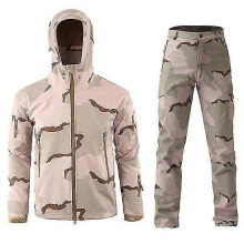 (desert camo, S) Herre taktisk softshell camo jaktsett vanntett vindjakke jakke bukser