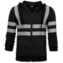 (Black, L) Herren-Arbeitsjacke mit Kapuze und hohem Sichtfeld, Reißverschluss