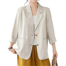 (Beige, Large) Women's Cotton Linen Blazer 2024 Lightweight Long Sleeve Business Casual Spring Summer Jacket