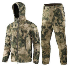(new ruins green, XXXL) Taktisches Softshell-Jagdset für Herren, wasserdichte Windjacke und Hose im Tarnmuster