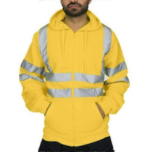 (Yellow, XL) Herren-Arbeitsjacke mit Kapuze und hohem Sichtfeld, Reißverschluss