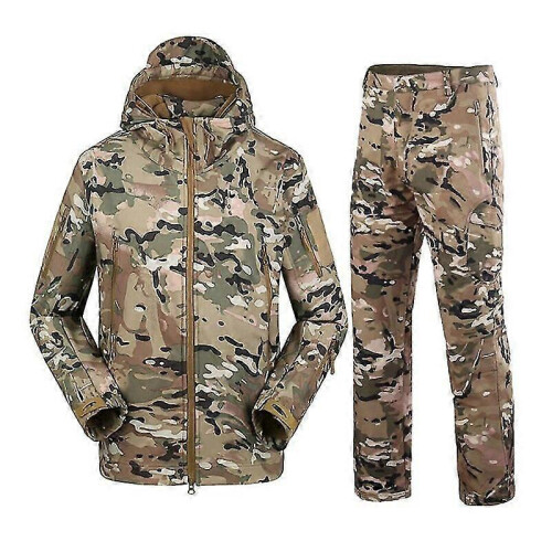 (mountain python, M) Taktisches Softshell-Jagdset für Herren, wasserdichte Windjacke und Hose im Tarnmuster 2