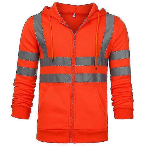 (Orange, XL) Herregenser med hette og glidelås og høy synlighet 1