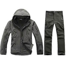 (Dark Grey, M) Taktisches Softshell-Jagdset für Herren, wasserdichte Windjacke und Hose im Tarnmuster