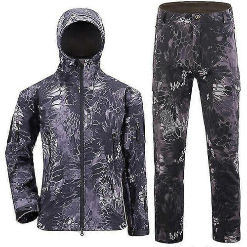 (black python, M) Taktisches Softshell-Jagdset für Herren, wasserdichte Windjacke und Hose im Tarnmuster