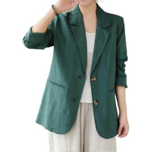 (Dark Green, X-Large) Women's Cotton Linen Blazer 2024 Lightweight Long Sleeve Business Casual Spring Summer Jacket