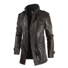 (light brown, 4XL) Ny herre trenchcoat i koreansk stil med mellomlang skinn og slim fit, ståkrage, pluss størrelse