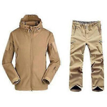 (Khaki, XXL) Taktisches Softshell-Jagdset für Herren, wasserdichte Windjacke und Hose im Tarnmuster