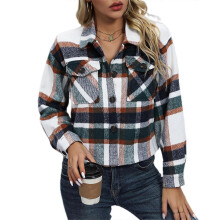 (Green, XL) Women's Vintage Plaid Loose Shacket Button Down Long Sleeve Wool Coat with Pockets Black S