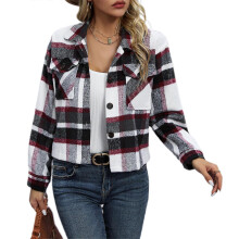 (Black, XXL) Cappotto da donna vintage a quadri, ampio, con bottoni, maniche lunghe, in lana e tasche, nero, taglia S