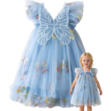 (Blue, 3T) Baby Butterfly Tulle Dress Fairy First Birthday Party Toddler Girl Dress
