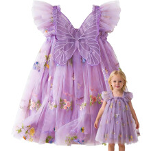 (Purple, 4T) Baby Butterfly Tulle Dress Fairy First Birthday Party Toddler Girl Dress