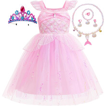 (Pink, 3-4Years) Girls Sequins Princess Dress Little Girls Costume