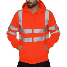 (Orange, 2XL) Herregenser med hette og glidelås og høy synlighet